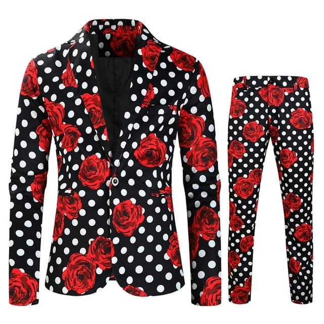 TIMIFIS Complet Imprimé 2 Pcs pour Homme Veste de Soirée Florale Ajustée Blazer 2 Boutons Pantalon Automne P