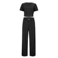 thumbnail image 5 of AOMPMSDX Soiling Trendy Lapel Slim Fit Sweater Women Wear Casual Pullover Knitted Pants Striped Two Piece Sets Black L, 5 of 7