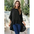 thumbnail image 2 of DARING DIVA Women's High Low 3/4 Bell Sleeve Ruffle Hem Blouse M Black, 2 of 8