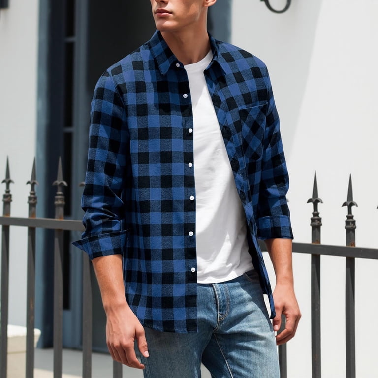 Camicia blu righe bengal in seersucker button down collo a contrasto