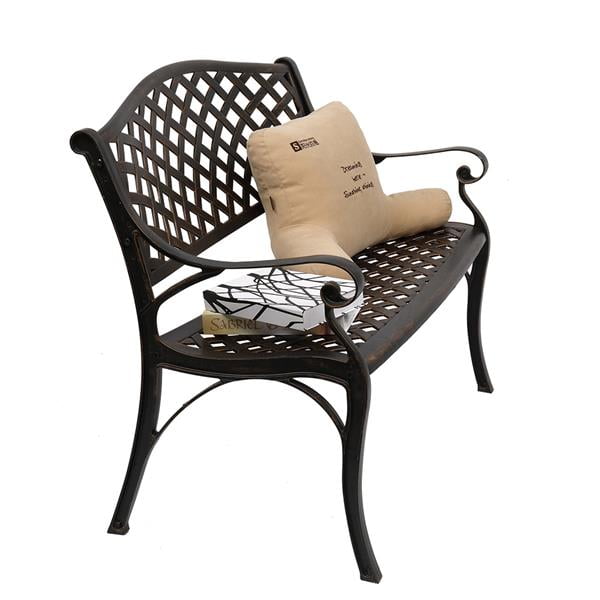 40.5" Outdoor Cast Aluminum Bench With Mesh Backrest Seat Surface Antique Style with Curved Armrests for Backyard Porch Bronze