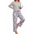 thumbnail image 4 of UVN Women Pajamas Sets Long Sleeve 2 Piece Lounge Set Casual Crewneck Sleepwear Tops and Long Printed Pants Soft Pjs Outfits with Pockets, 4 of 11