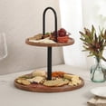 thumbnail image 5 of Gibson Home Gracious Dining 2-Tier Round Acacia Wood Serving Tray, 5 of 12