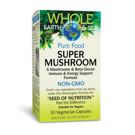 Natural Factors Whole Earth & Sea, Super Mushroom, Whole Food Supplement, Vegan, 30 Vegetarian Capsules