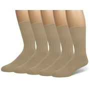 EMEM Apparel Men's Diabetic Circulatory Non-Binding Top Loose Top Casual Dress Crew Mid Calf Cotton Seamless Toe Hosiery Socks 5-Pack Khaki 10-13