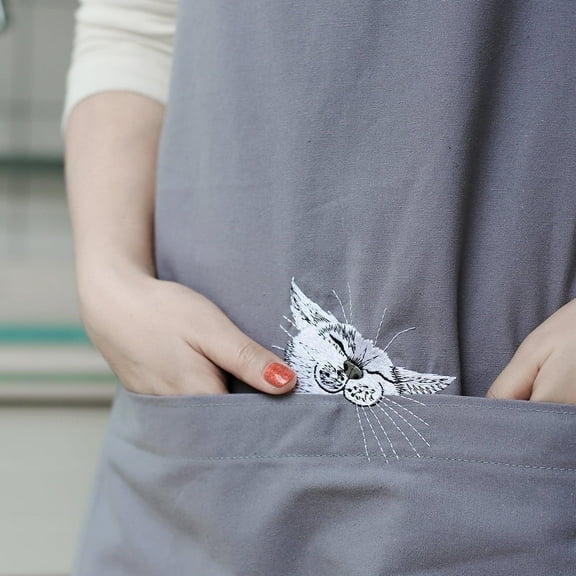 GREVY 100% Cotton Cat Bites 2-Pocket Cooking Apron,and Tiny Bell in the neck.