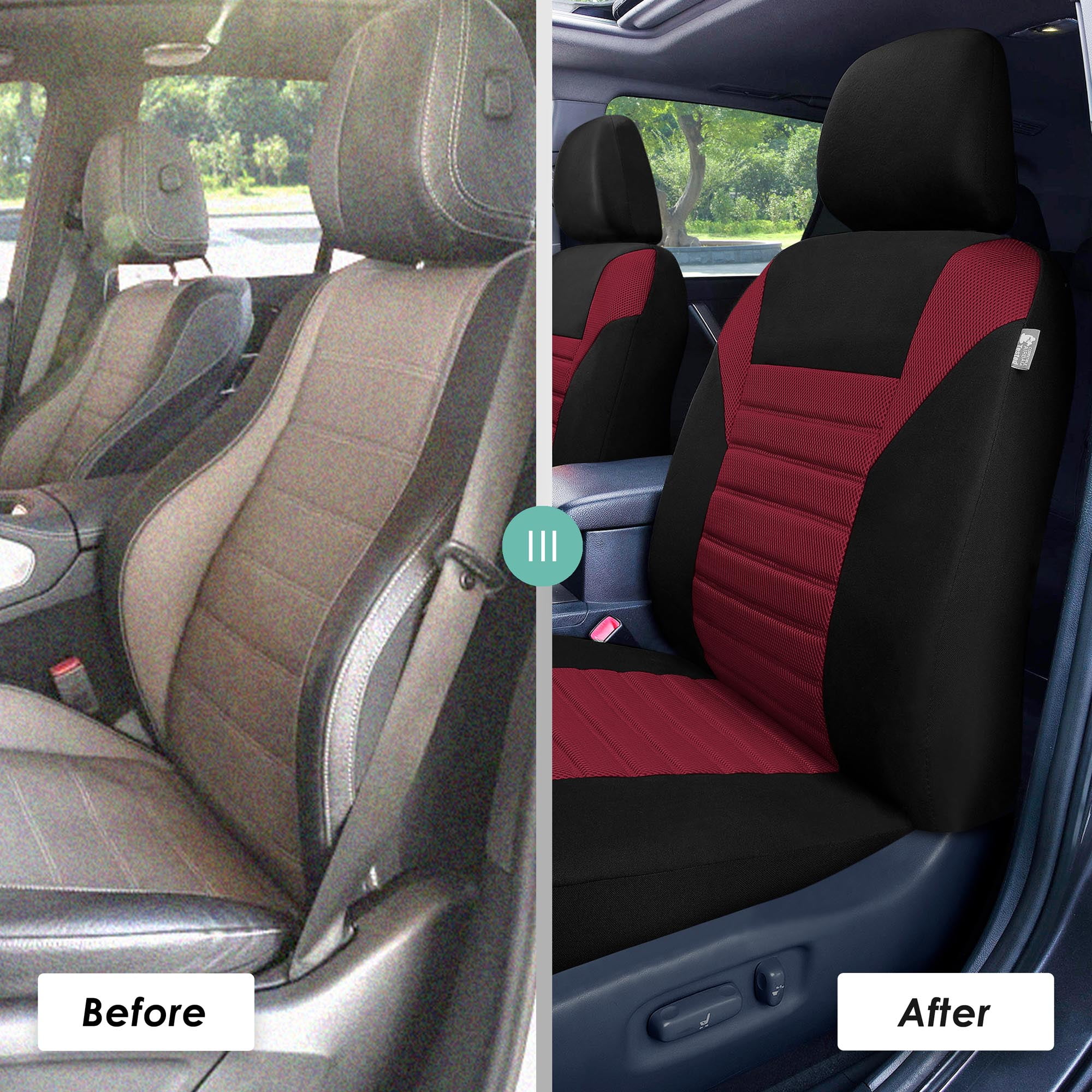 FH Group Car Seat Covers Premium 3D Air Mesh w/ Removable Headrest, Universal Fit Airbag Compatible for SUV, Sedan, Van Burgundy - Front Set