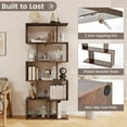 thumbnail image 5 of 5 Tier Geometric Bookcase, S Shaped Bookshelf, Modern Decorative Storage Shelving, Wooden Room Divider Bookcase, 62.5" Tall Staggered Display Book Shelf for Living Room (1, Rustic Brown), 5 of 18