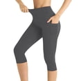 thumbnail image 5 of Capri Leggings for Women High Waisted Tummy Control Workout Yoga Pants with Pockets for Running Gym Fitness Tights Dark Gray XXL, 5 of 8