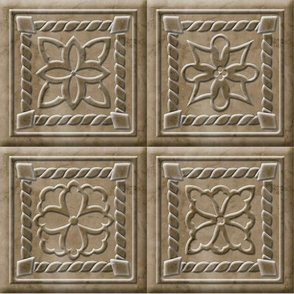 IdeaStix Taupe TileStix - Original Premium 4-Pc Peel & Stick Square Tile Appliques - Washable Removable - Heat and Water Resistant