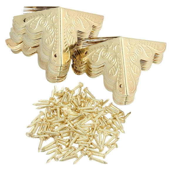 Amosfun 24Pcs Metal Corner Protectors Golden Antique Style Edge Guards for Furniture