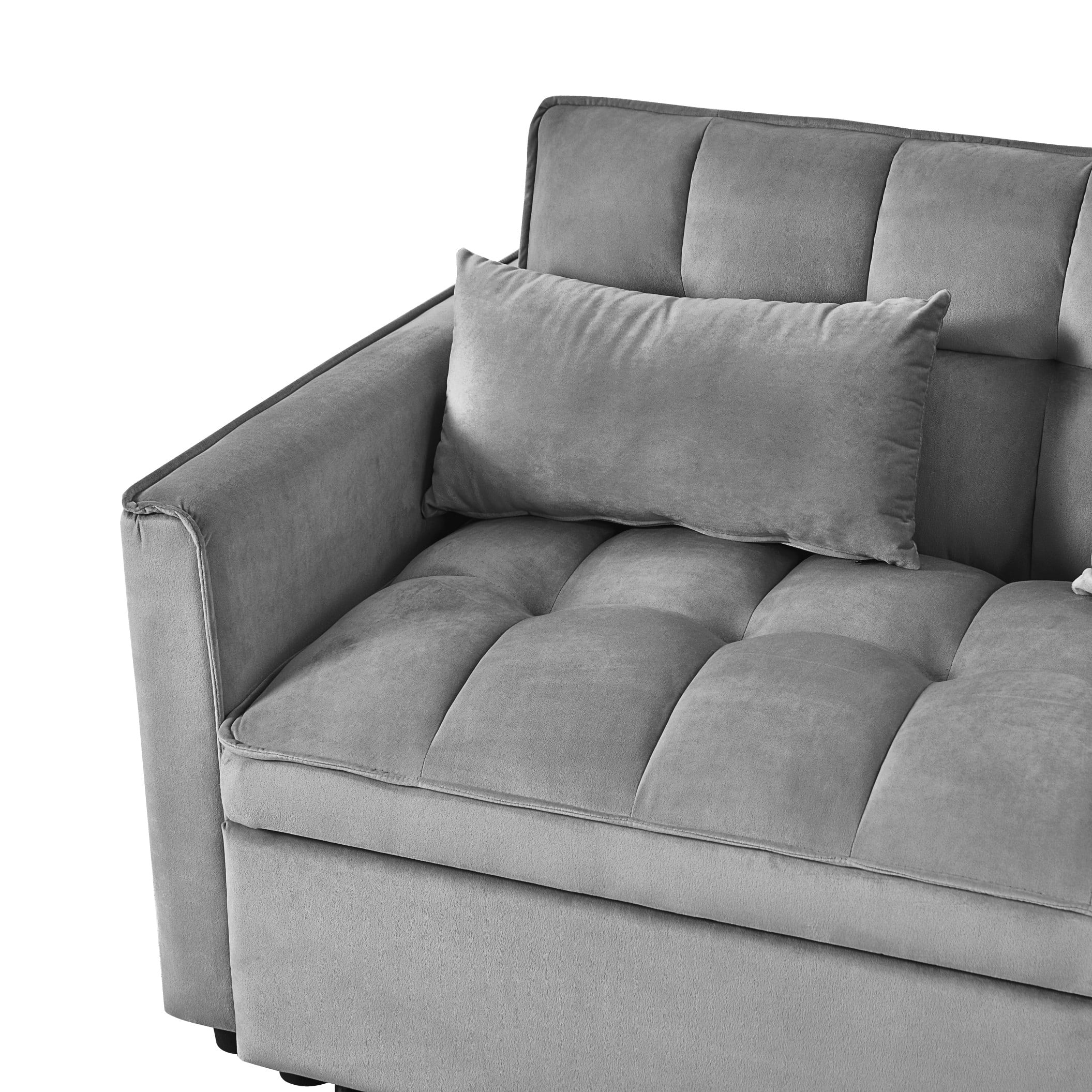 BSHTI 3 in 1 Convertible Pull-Out Loveseat Sofa Bed with 3-Level Adjustable Backrest – Velvet Tufted Sleeper Chair with Side Pockets for Small Spaces, Apartment, Office,Dark gray