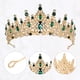 thumbnail image 3 of Tiara de corona de reina de cristal de imitación para mujer, tiaras de diamantes de imitación de princesa, accesorios para el cabello de Cosplay de fiesta de cumpleaños de boda, tono dorado verde, 3 of 7