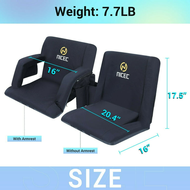 Slsy Set of 2 Stadium Seats for Bleachers with Back & Arm Support, Extra  Thick Folding Stadium Seats Bleacher Seats with Cushion, 6 Reclining  Positions Stadium Chair Camping Chair for Outdoor 