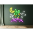 thumbnail image 2 of Gravestone Zombie Hand On Night Neon Sign, Halloween Decor, 2 of 4