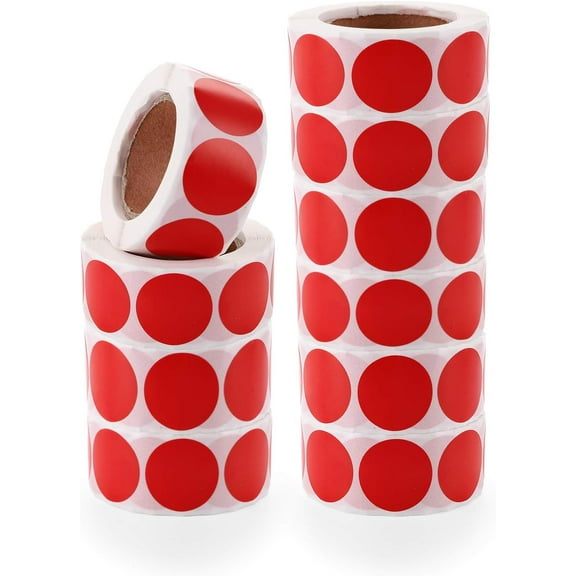 5000Pcs Color Coding Labels, 1 inch Round Color-Code Dot Label Permanent Adhesive Circle Stickers Dots Labels Glossy Writable Paper Stickers, 500 Labels Per Roll, 10 Roll, Red