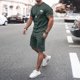 thumbnail image 2 of Men‘s Two-Piece Outfits Summer Casual Muscle Short Sleeve Tee Shirts And Classic Fit Sport Shorts Set TracksuitL, 2 of 5