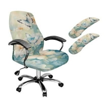FKELYI Office Chair Cover with Armrest Covers 3 Pcs Set Swivel Chair Slipcover Watercolor Floral Butterfly Print Computer Chair Protector for Home Office Decor, Large