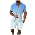 thumbnail image 1 of Ediodpoh Male Casual Striped Gradient Ramp Print Two Piece Zipper Short Sleeve Top Blouse Suit Drawstring Pocket Short Set Two Piece Sets for Men Light Blue_002 XXXL, 1 of 4