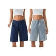 thumbnail image 4 of Michellecmm Women's Knee Length Denim Shorts Loose Solid Color Low Rise Wide Leg Long Shorts with Pockets, 4 of 9