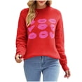 thumbnail image 1 of CEHVOM Mode Femme Décontractée Couleur Unie Tricoté Impression Saint-Valentin Chandail Manches Longues Col Rond Liquidation, 1 of 7