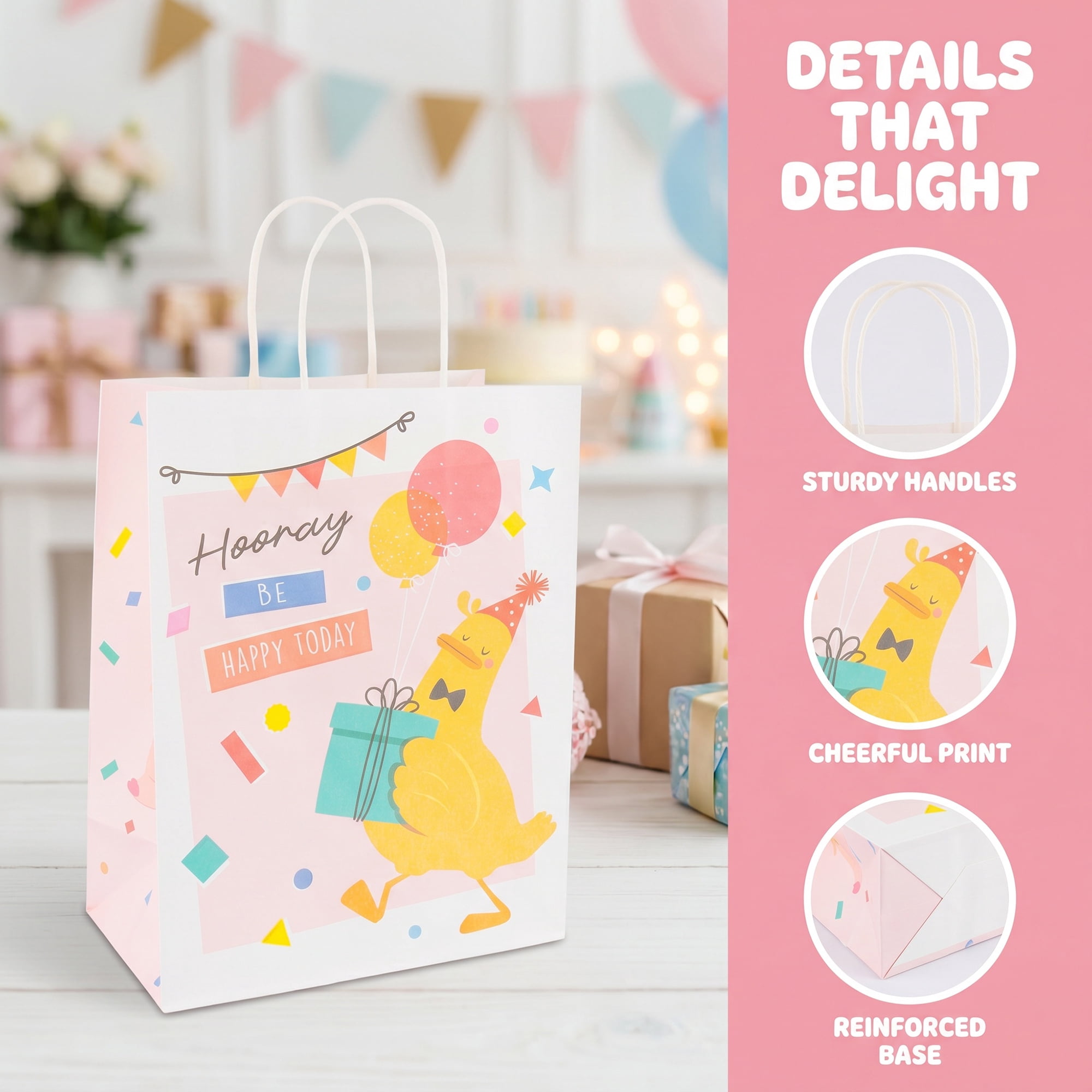 Vibrant Cartoon Gift Bags for Birthday Party Favors and Special Occasions Pink 5.9" x 3.1" x 8.3"