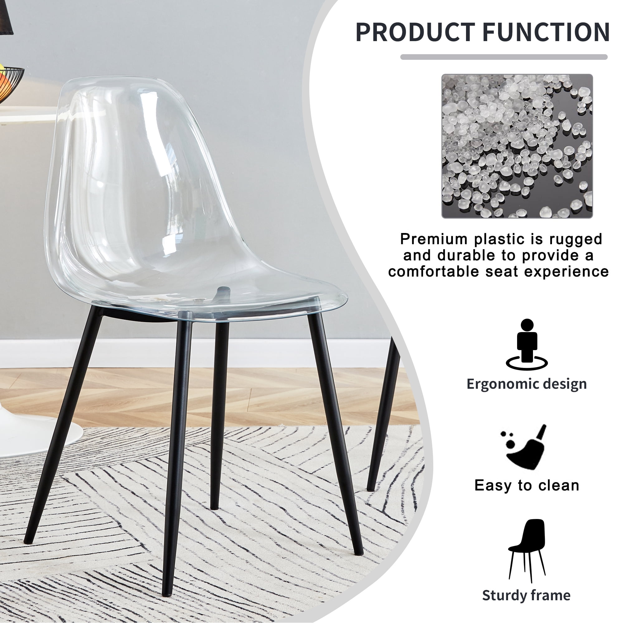 NYEESS Set of 6 Clear Transparent Dining Chairs Armless with Black Metal Legs Modern Acrylic Side Chairs for Kitchen Dining Room