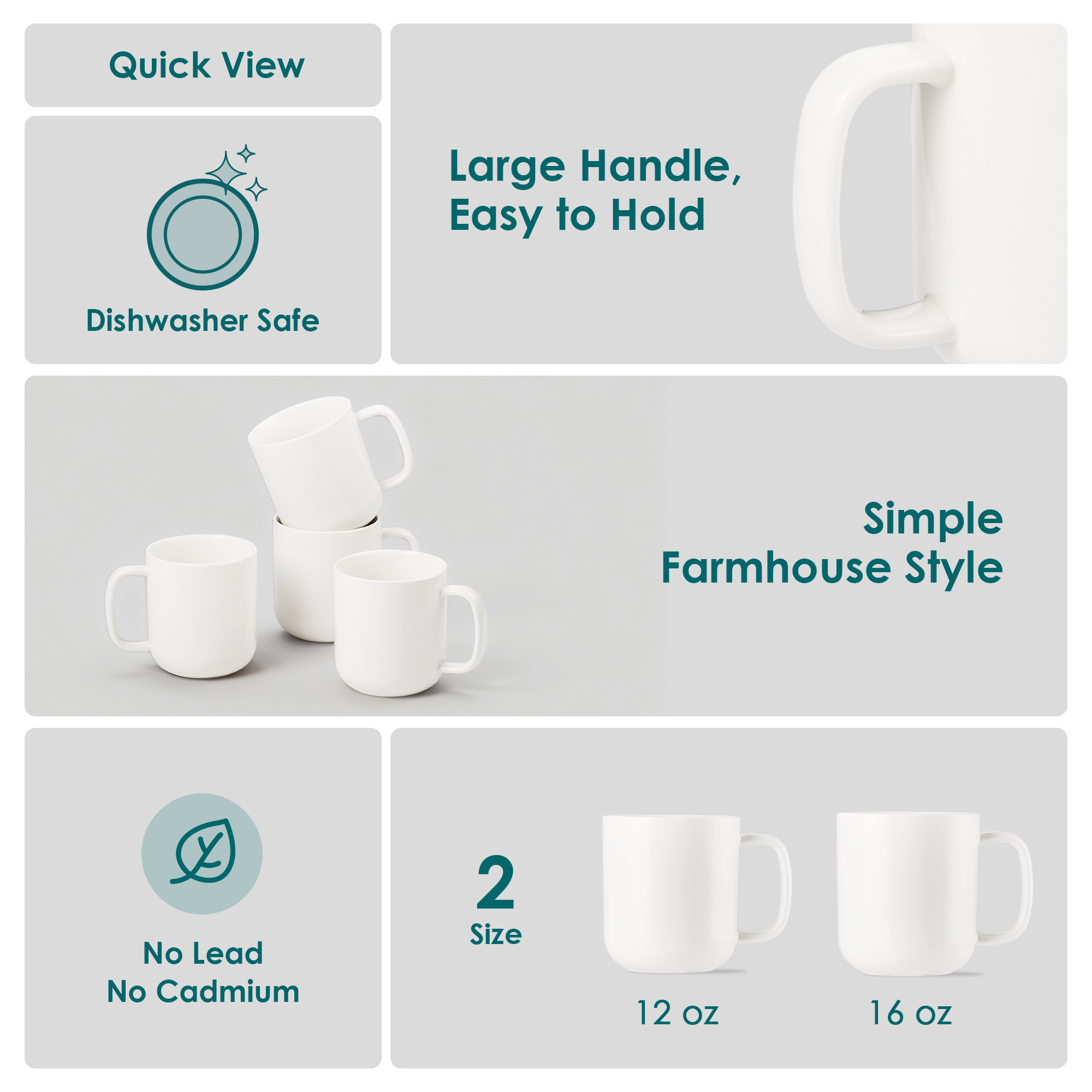 Malacasa Porcelain Coffee Mug Set of 4 White photo 3