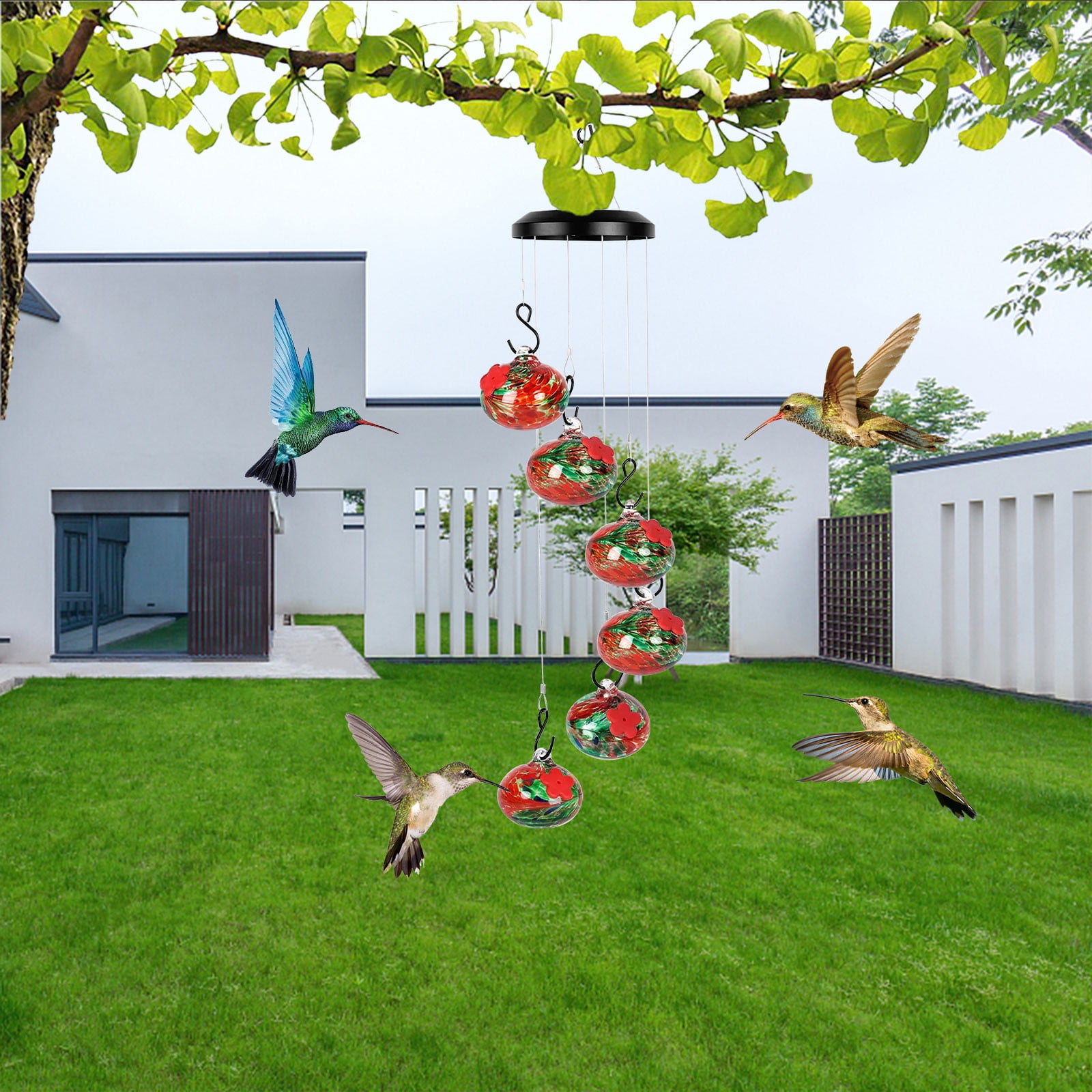 Djiypn 2025&nbsp;Wind Chimes Hummingbird Feeder for Outdoors, Unique Hanging Glass Bird Feeder Perfect Garden Decor for Window Garden Patio