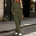 thumbnail image 7 of XRoczxe Women's Solid-Color High-Waisted Slim-Fit Casual Pants & Long-Sleeve Sweatshirt Set | Casual Sporty Style, Available in Multiple Colors Army Green, 7 of 7