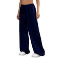 thumbnail image 4 of Women's Low Rise Wide Leg Sweatpants, Elastic Drawstring Waist Loose Pants, Soft Casual Lounge Pants for Everyday Wear, Home, Errands and Relaxed Outfits Navy S, 4 of 8