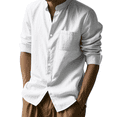 thumbnail image 2 of Camisa de y Algodón para Hombre, de Larga, Sin Cuello, Informal, con Botones, Transpirable, para Playa. S, 2 of 5