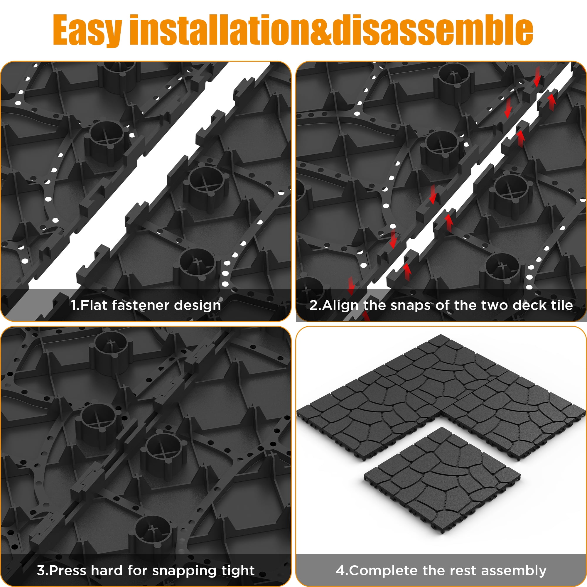 12" Patio Deck Tiles, DIY Module Interlocking Decking Tiles Floor Tile, Easy and Quick Installation Court Tiles for Porch Poolside Balcony Backyard 44pcs