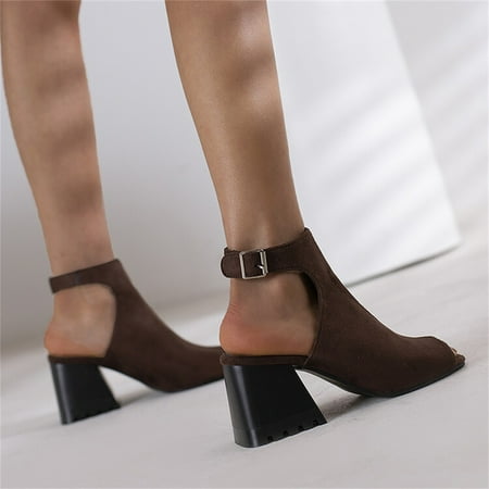 

Cathalem Lime Sandals for Women Ladies Fashion Solid Color Flock Hollow Open Toe Thick High Heeled Womens Dress Sandals Size 9 Brown 7.5