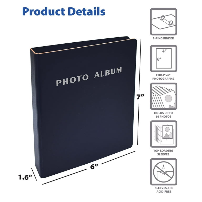 Small Photo Album 4x6 Holds 24 Ideal for Personalized photos or Photobook  (Deep Blue)