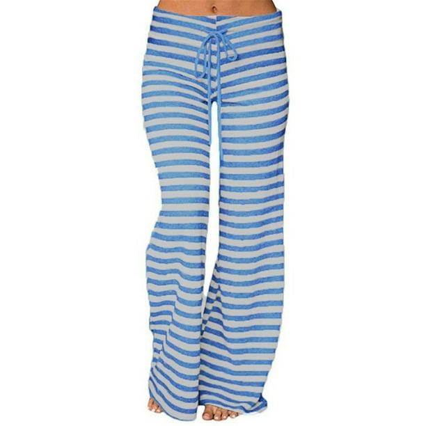 Gibobby Yoga leggings Pantalones de pierna ancha sueltos elásticos de cintura alta a rayas para mujer Pantalones de yoga de baile(Azul,M)