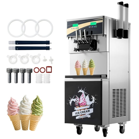 LUXOAK 45L/H Commercial Soft Ice Cream Machine, 3-Flavor Ice Cream Maker, Dual Compressors, Auto Clean & Pre-Cooling for Restaurants