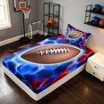thumbnail image 2 of Manfei Boys Football Twin Fitted Sheet, Rugby Gamer Bedding, Red Blue Brown 2pcs, 1 Fitted Sheet and 1 Pillowcase, 2 of 6