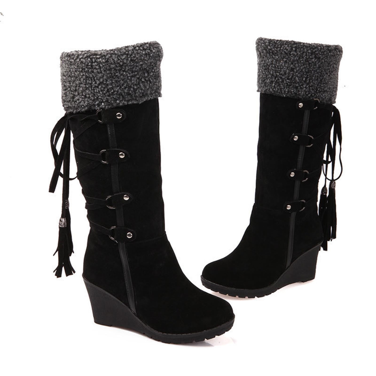 Teacher Appreciation Gifts AXXD Wedges Mid Mid-Calf Boots,Ankle-High Christmas For Casual Winter Over-the-Knee Boots Ladies Women Shoes Snow Boots For Women Boots For Clearence