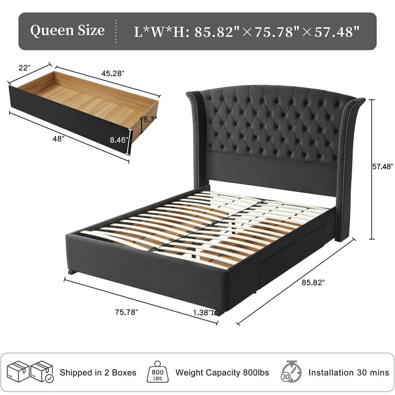【hy100602】socph bed double Luxurious Upholstered Wingback Storage Platform Bed with 60
