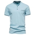 thumbnail image 2 of Summer New Lapel Men's Tops Solid Color Cotton Short-Sleeved Shirt-Green-L, 2 of 5