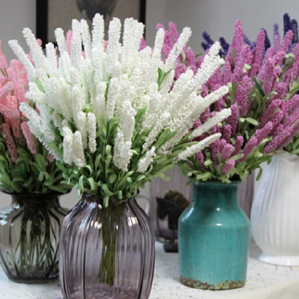 12 Heads Artificial Lavender Flower Leaves Bouquet Home Wedding Garden Decor HQ 