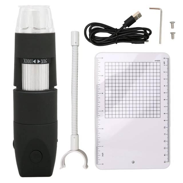Mini Microscope Portable, Microscope Numérique Sans Fil 8 LEDs 2 Millions HD Large Application Métal et Plastique pour l'Examen des Textiles Noir