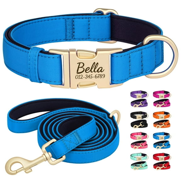 Pet Artist Personalized Dog Collars and Leash set Durable Nylon Soft Padded Waterproof ID Name Metal Buckle Engraved Adjustable for Small/Medium/Large Breeds