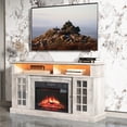 thumbnail image 2 of Electric Fireplace TV Stand for 65" TV, Farmhouse TV Stand for Living Room with Adjustable Shelves and Glass Doors, Media Console with Wireless Remote Control Virtual Flame Fireplace, Gray, 2 of 12