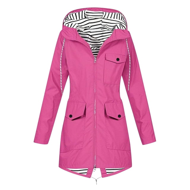 Yuyuzo Manteau de Pluie pour Femmes à Manches Longues, Léger, à Capuche, Imperméable, Actif, Extérieur, Veste de Pluie