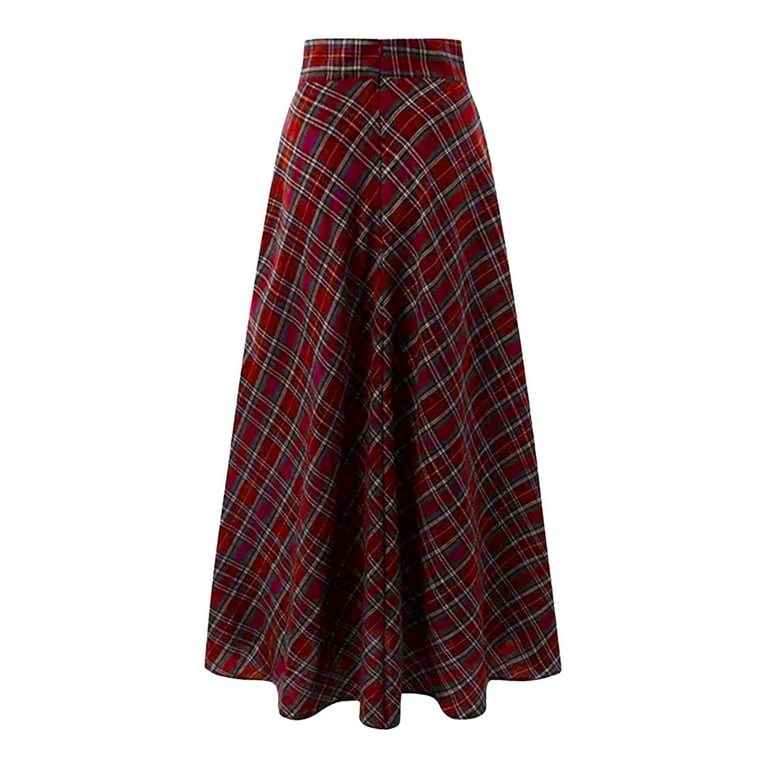 Fsqjgq Plaid Skirts for Women Fall Winter Warm Woolen A-Line