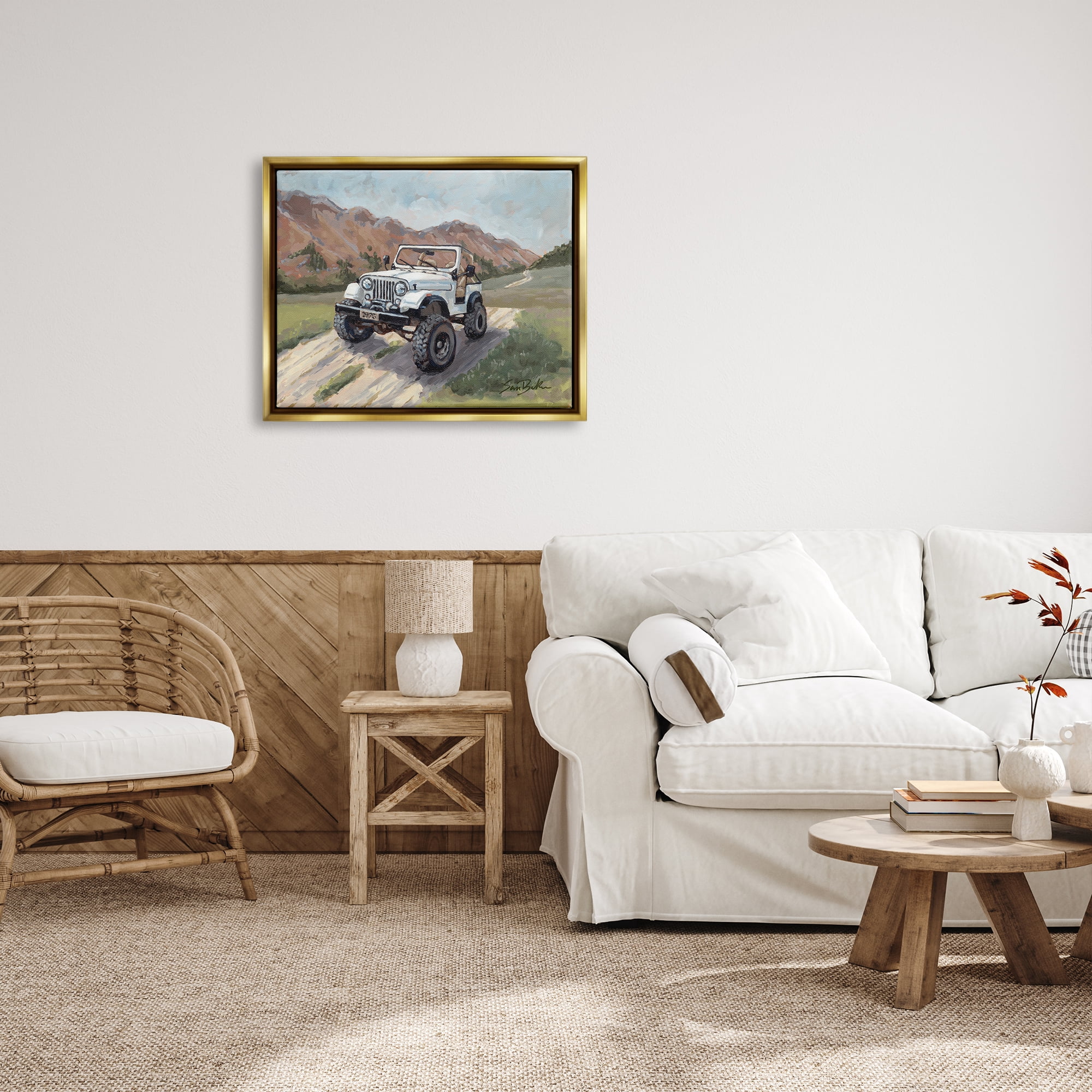 Stupell Rural Off Road Truck Mountainside Transportation Painting Gold Floater Framed Art Print Wall Art