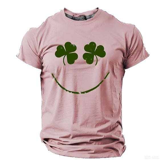 IWRICH St. Patrick's Day T Shirts for Men Short Sleeve Crew Neck Clover Printed Tops Casual Plus Size Slim Fit Tops Pink XL