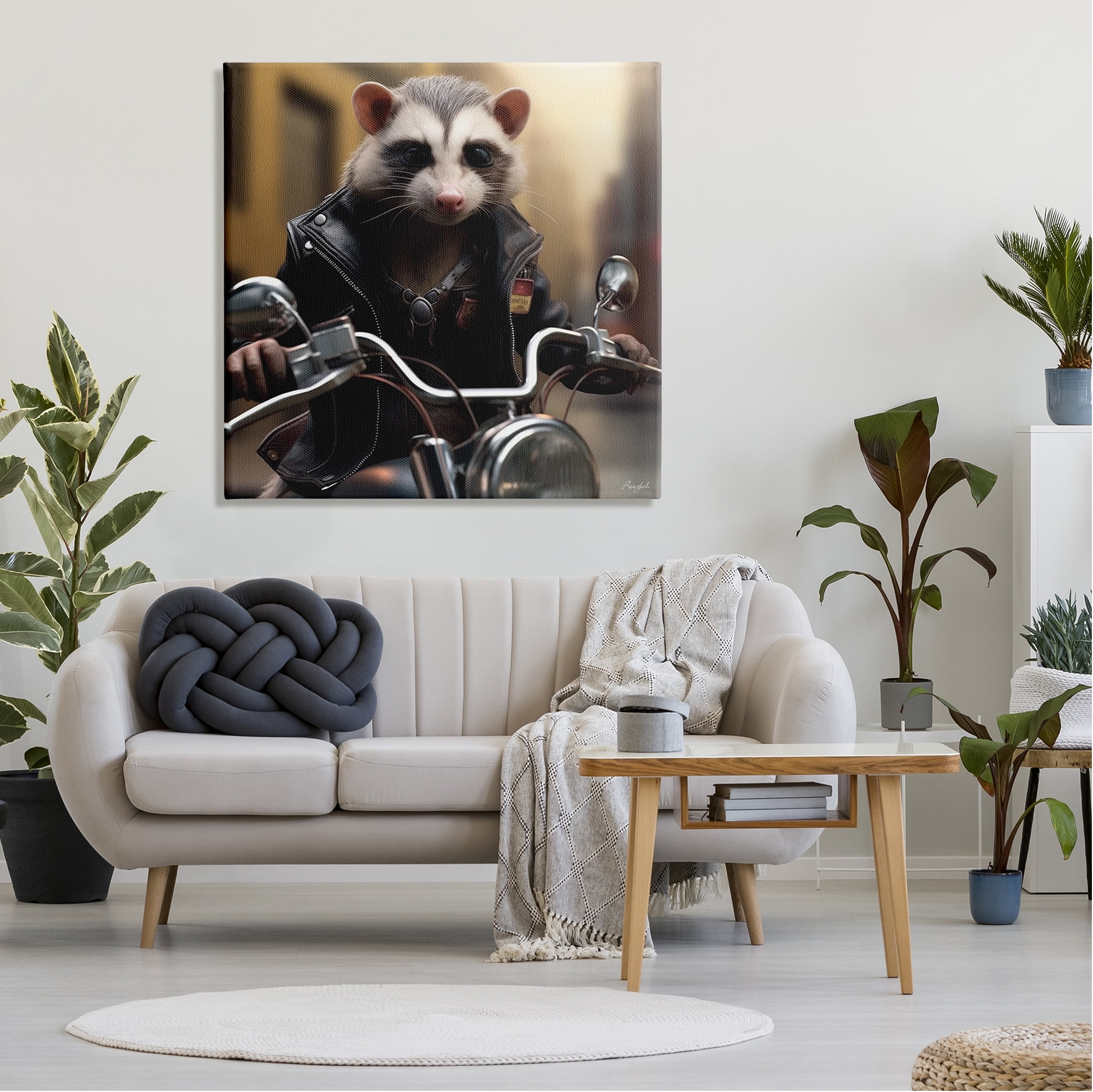 Stupell Industries Possum Motorcycle Biker Animals & Insects Painting Gallery Wrapped Canvas Art Print Wall Art, 36 x 36